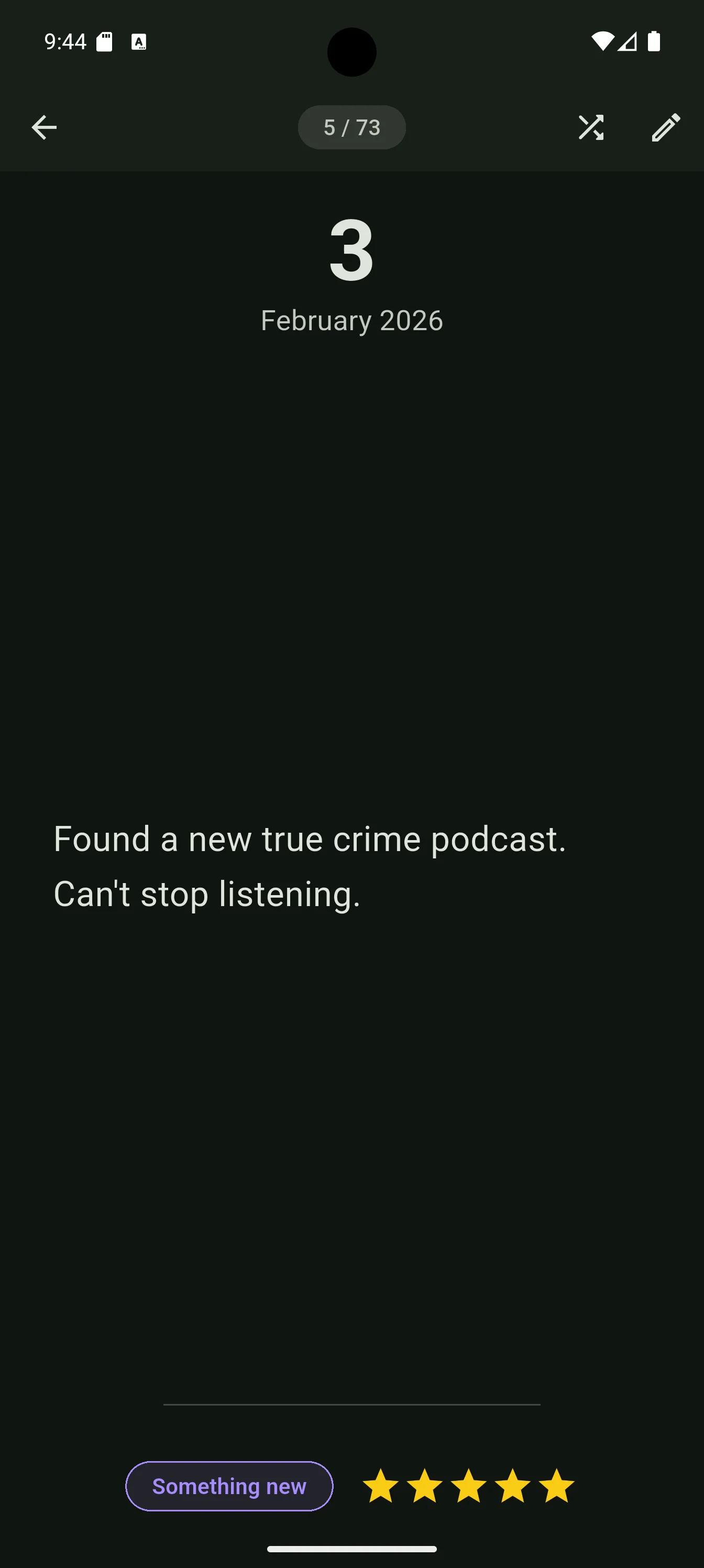 SimpleDot reader view — scrolling through past journal entries one page at a time